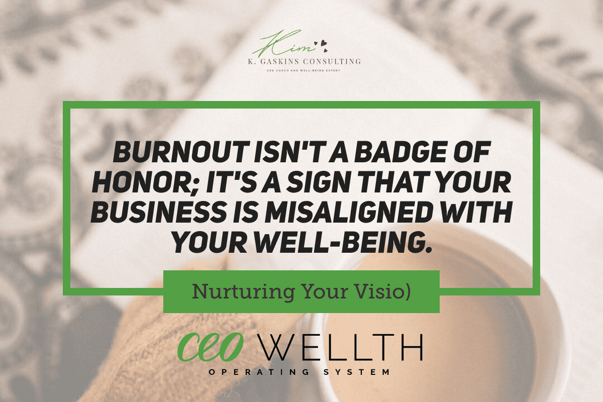 Burnout warning message emphasizing well-being in business leadership.