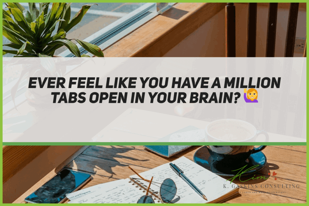 Motivational quote about mental clarity and productivity on a wooden desk with coffee and notebook.